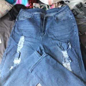 SHEIN 3xl high rise Light Blue Distressed Skinny Jeans